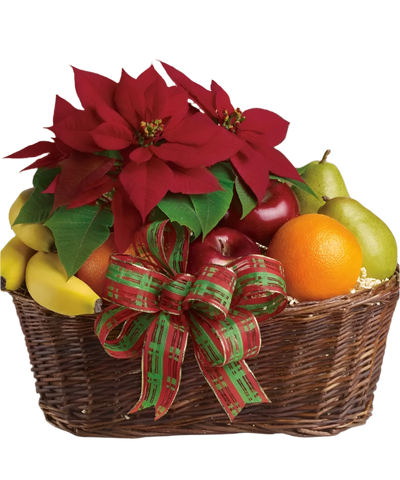 Fruit Basket with Red Flowers