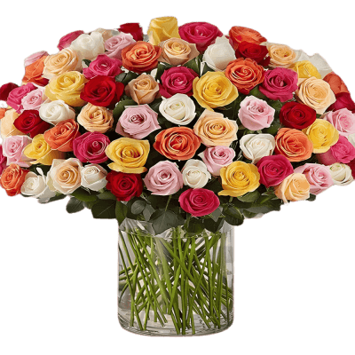 100 Mixed Roses Vase