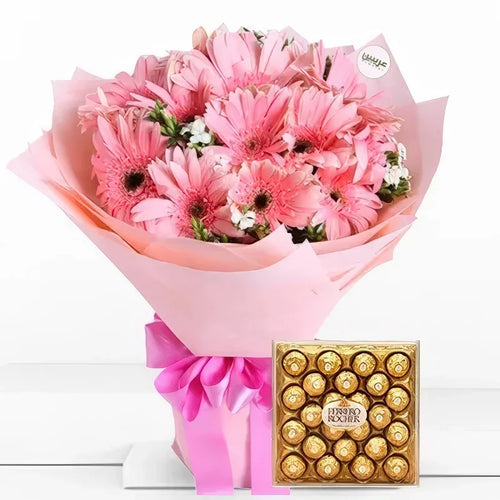 10 Blooms Pink Gerberas & Ferrero Rocher