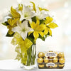 10 Yellow & White Lilies with Ferrero Rocher