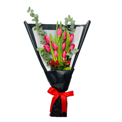 10 Pink Tulips Hand Bouquet