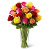 12 Assorted Color Roses Glass Vase