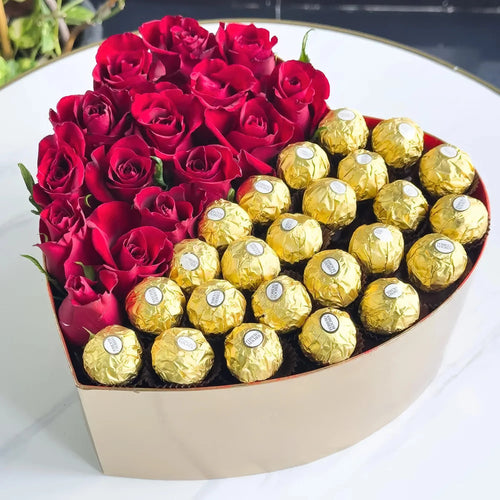 15 Red Roses & Ferrero Rocher Heart Box