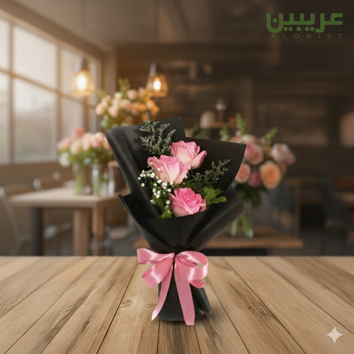 3 pink rose hand bouquet