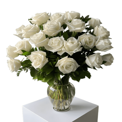 24 White Rose in Vase