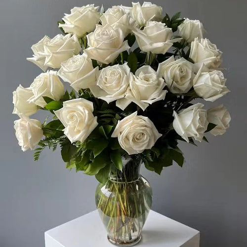 24 White Rose in Vase