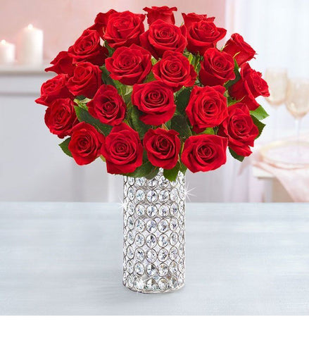 Red Rose with Glass Vase