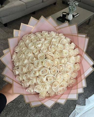 60 White Roses Hand Boquet