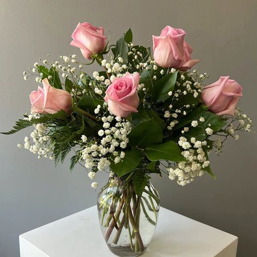 6 Soft Pink Roses