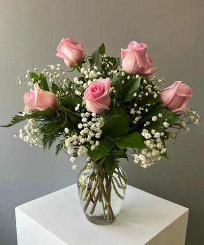 6 Soft Pink Roses