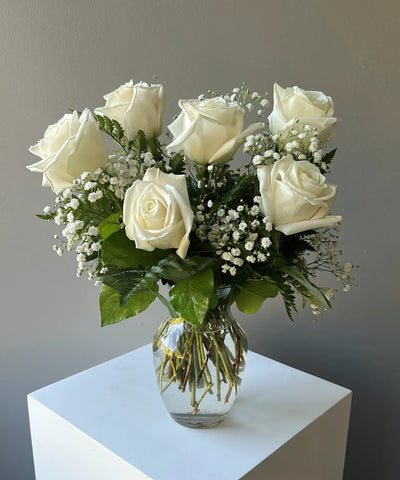 6 White Roses