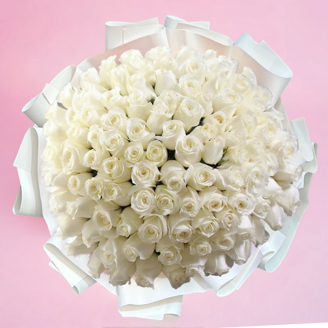 70 White Rose Long Bouquet