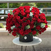 80 Red Roses with Black Box and Eucalyptus Leaves