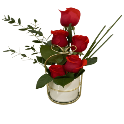 Roses with ceramic vase with gold frame