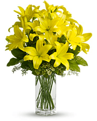 Vase with 5 Stems of Yellow Lilies