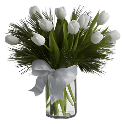 Vase with 10 Stems of White Tulips