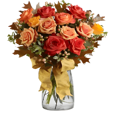 Vase with stems of Mixed Colour Roses