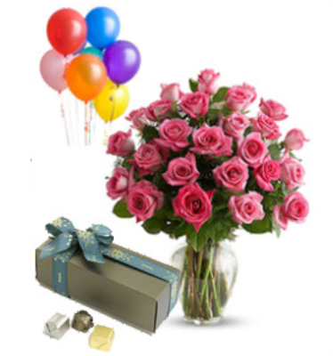 flower Roses, Patchi & Balloons combo