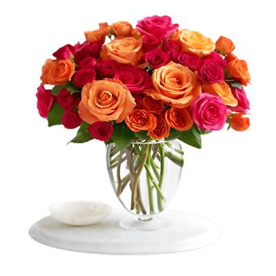 Vase with 60 Stems of Mixed Coloured Roses