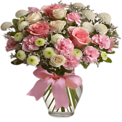 Vase with Mixed Pink & White Roses , Carnations & Crysanthimums