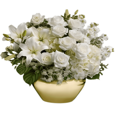 Vase with White Lilies, White Roses & Mixed White Flowers