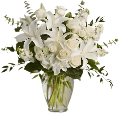 Vase with White Lilies , White Roses & White Carnations