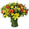 Vase with Yellow Roses , Orange Gerberas & Yellow Lilies