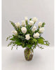 Vase with 10 Stems of White Roses & greens