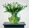 WHITE 30 TULIPS IN ROUND GLASS VASE