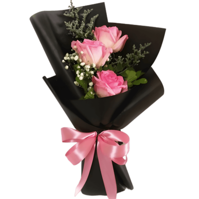 3 pink rose hand bouquet