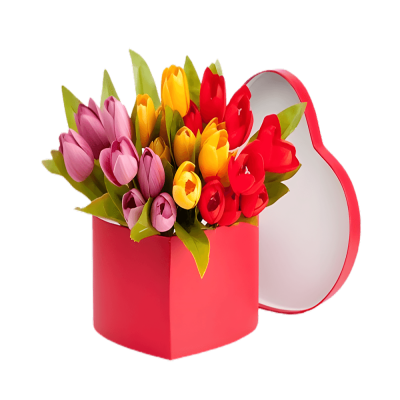 Tulips in heart box